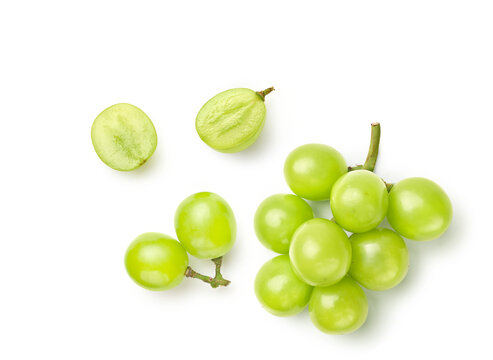 Top view of Green grape isolated on white. Shine muscat grape.