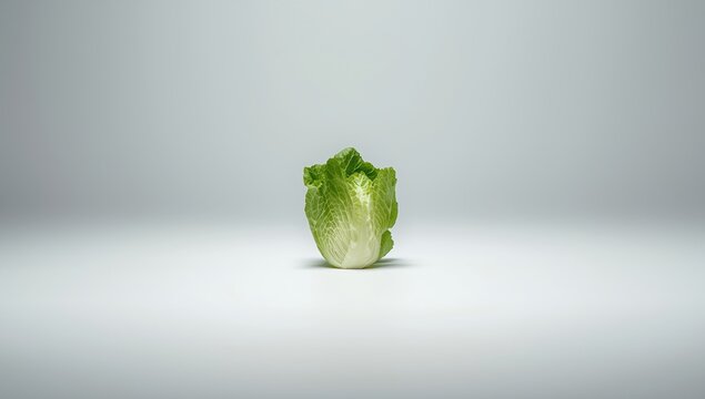 Single baby cos lettuce on a clean, minimal white backdrop