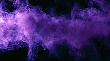 Fototapeta premium Ethereal wisps of vibrant purple smoke swirl and billow against a stark black background