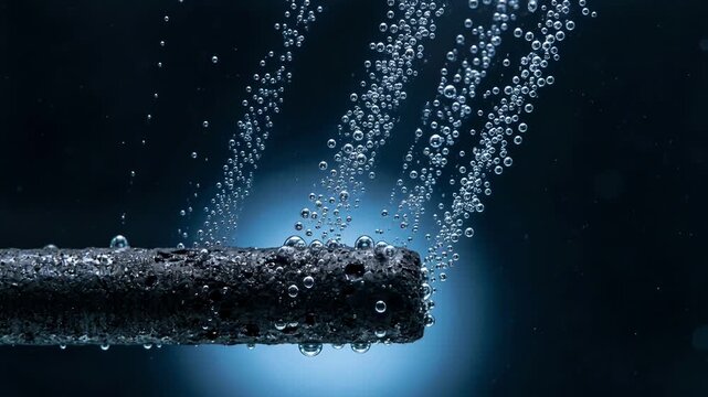 Hydrogen bubbles rising from an electrode in water electrolysis