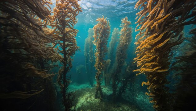 Temperate marine zone characterized by giant kelp brown algae forest structures