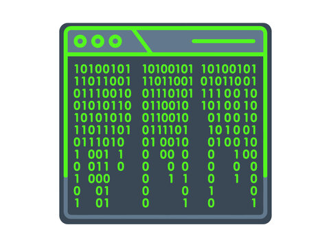 Vector illustration of binary code in a computer window, showing digital data
