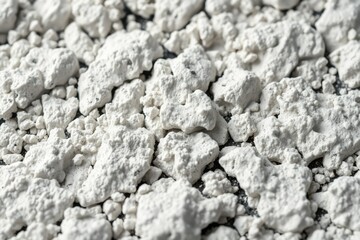 Fototapeta premium White porous rock fragments cover surface. Texture appears rough, irregular, possibly volcanic origin. Closeup view emphasizes detail.