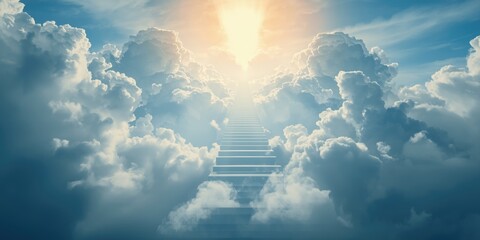 Fototapeta premium Spiritual clouds with towering sky stairs religious theme background