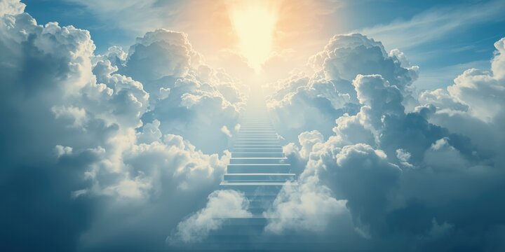 Spiritual clouds with towering sky stairs religious theme background
