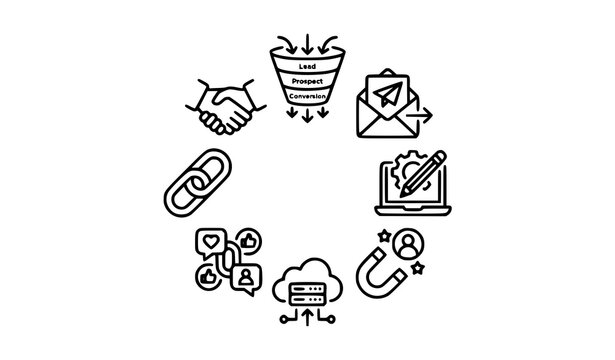 Minimalist inbound marketing and email funnel line vector icons pack