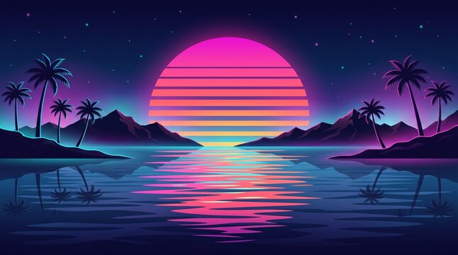 Retro Sunset Over Tropical Ocean &ndash; Vintage Aesthetic