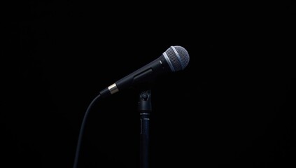 Obraz premium Microphone on a stand against a black background