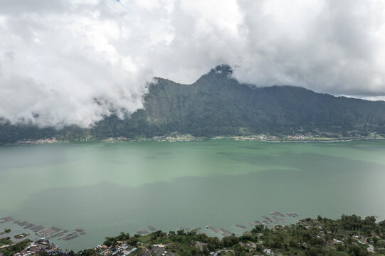 Lake Batur and Mount Agung Hidden Beneath Low Clouds, Bali