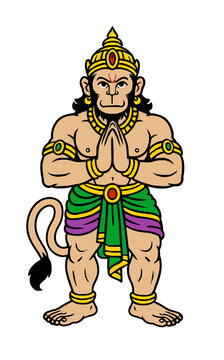 Hanuman Mascot Character with Namaste Gesture Cartoon Vector Illustration