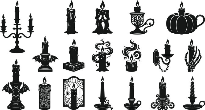 Halloween vector bundle 20 spooky candle and lantern illustrations for halloween decor