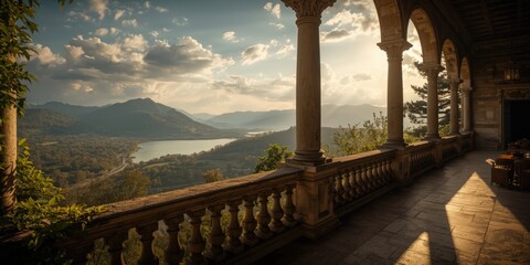 Fototapeta premium Historic landscape seen from a spacious balcony