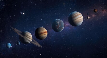 Fototapeta premium vibrant space scene featuring colorful planets and sparkling stars