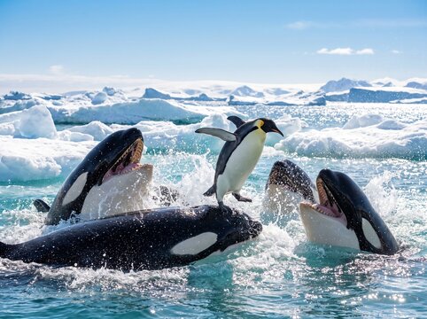 Brave penguin refuses to become steak dinner.