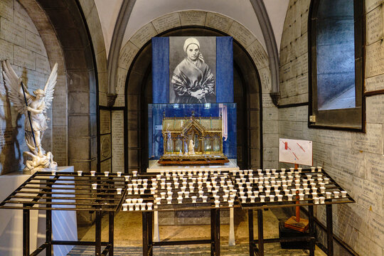 France. Hautes-Pyr&eacute;n&eacute;es. Lourdes. The Chapel of Saint Michael, located in the crypt of the Basilica of the Immaculate Conception, reliquary containing the relics of Saint Bernadette Soubirous