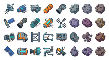 Space, astronomy, icons, 25 elements, vector set, colorful, futuristic, symbols, graphics isolated on White Background flat vector © Mariajahan