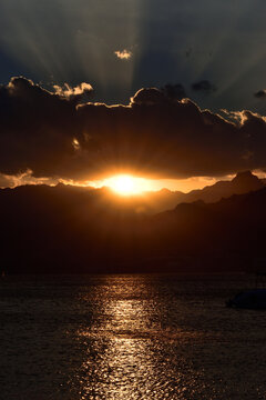 Egypt. Dramatic sunset. Clouds, mountains, sea. 'Eye of Sauron'.