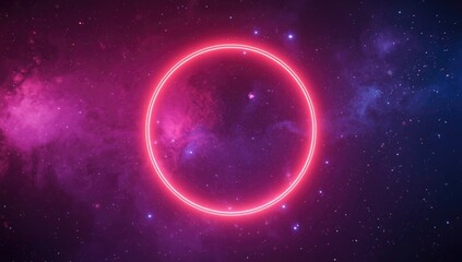 Fototapeta premium Neon circle glowing in a colorful cosmic background