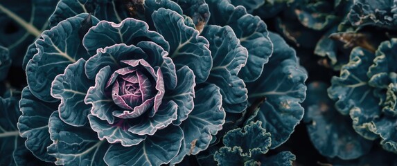 Obraz premium Decorative cabbage plant with layered leaves and purple center