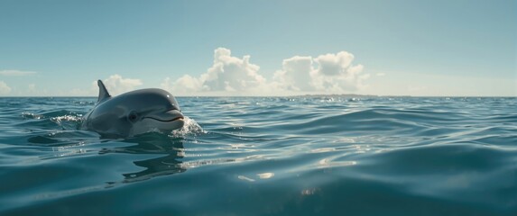 Joyful dolphin swimming freely near the sea surface © TheWaterMeloonProjec