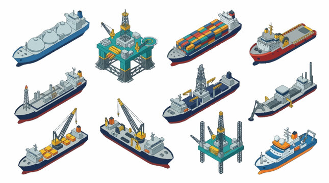 Collection of various industrial and maritime vessels.