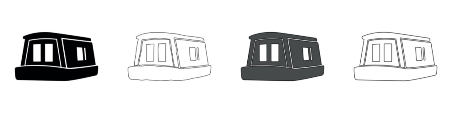 Set of four stylized canal boat icons in different graphic styles
