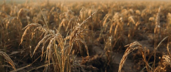 Fototapeta premium Dry rice stalks left behind after harvest season
