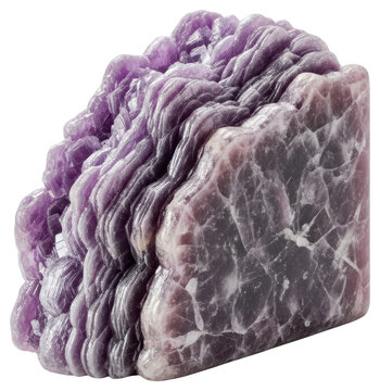 Polished purple lepidolite crystal mineral specimen for display with transparent background