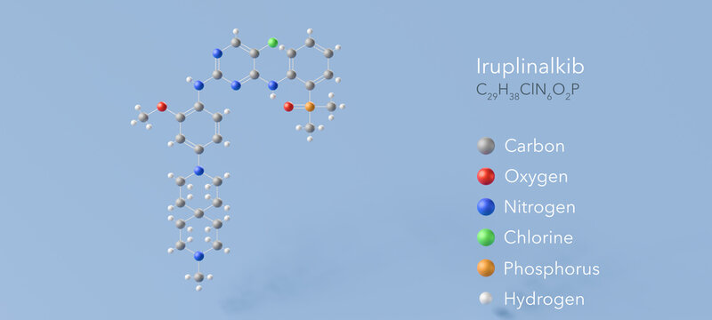 iruplinalkib molecule, molecular structure, alk inhibitor 3d model, Structural Chemical Formula and Atoms with Color Coding