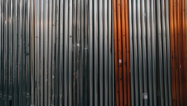 Metal corrugated sheets arranged in parallel lines