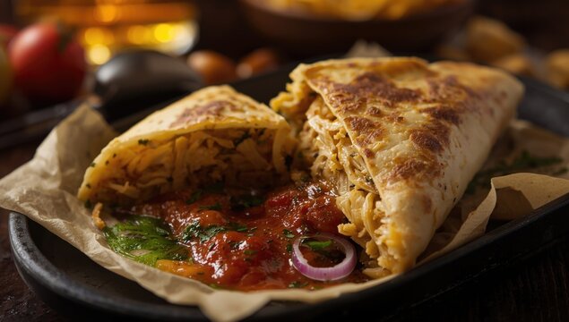 Savory empada pie filled with shredded chicken