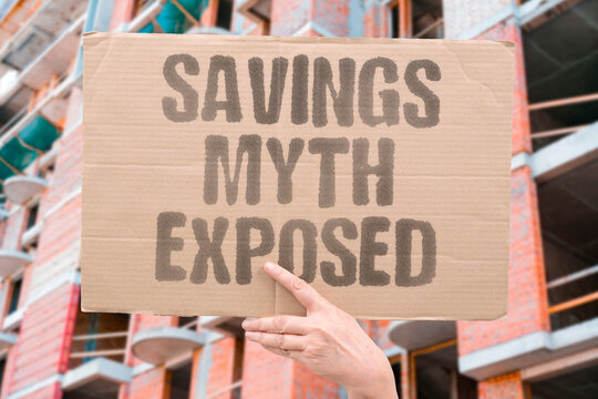 "Savings myth exposed" The illusion of discounts is revealed. REVEALED, ILLUSION, DISCOUNTS, SAVINGS, MYTH.