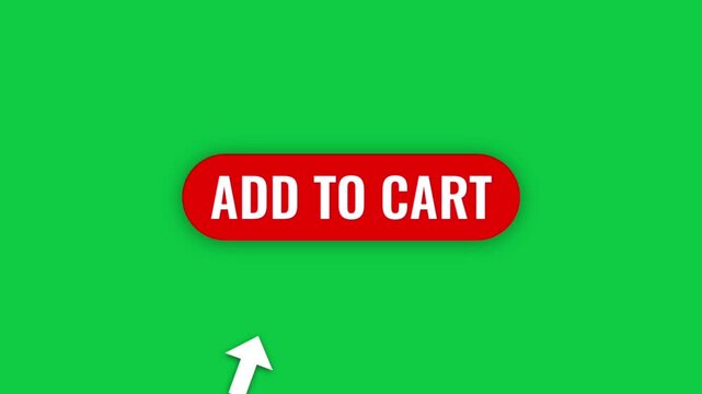 Red "Add to Cart" button animation with a green screen background, suitable for e-commerce websites, online stores, product promotions, and chroma key video editing.