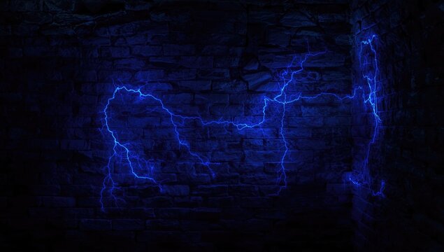 Blue lightning effects on a dark stone wall