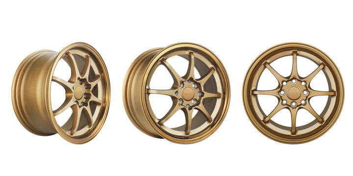 Car Wheel , Alloy Wheel , gold colour eight spoke design srt photo Isolated on Transparent Background.