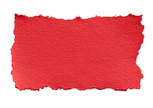 Textured rectangle of red paper with irregular edges against a black background