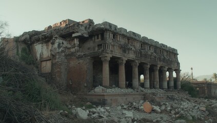 Obraz premium Ancient ruins with crumbling columns and scattered debris
