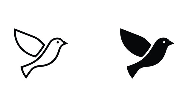 Simple black and white flying pigeon icon pair