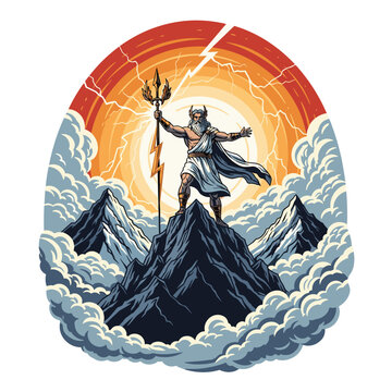 Zeus Standing on Mountain with Trident