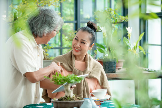 Smiling elderly friends sharing digital experiences at home creating an authentic lifestyle scene for wellness communication and everyday technology use.
