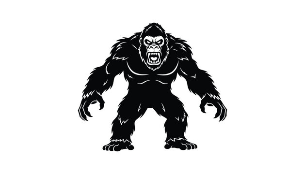 Aggressive black gorilla illustration standing upright