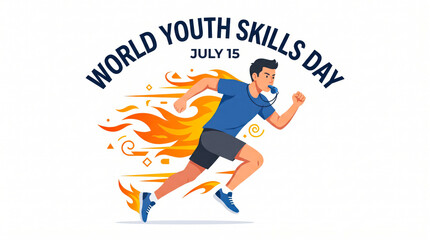 Obraz premium Young athlete running fast on world youth skills day