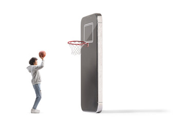 Man shooting basketball on a smartphone © Ljupco Smokovski