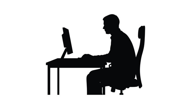 Person working at computer desk silhouette