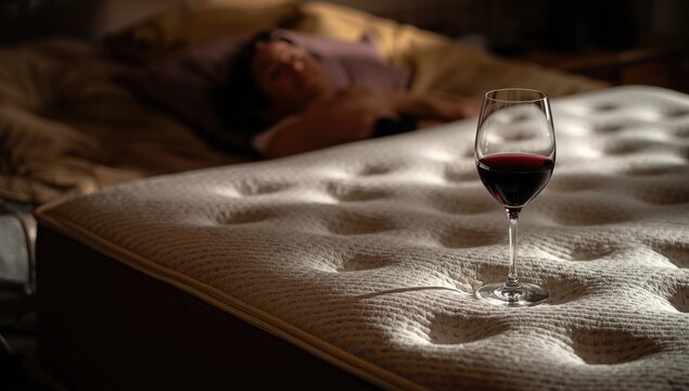 Relaxation and comfort combined with orthopedic mattress and elegant red wine glass