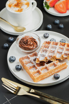 Belgium waffles Homemade waffles with strawberries