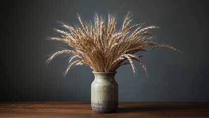 Fototapeta premium Rustic wild rye bouquet in a recycled material vase for eco friendly decor