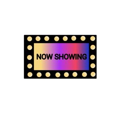 Fototapeta premium Colorful Now Showing marquee sign with glowing light bulbs and a vibrant gradient display. 