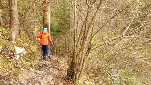 Little beautiful girl walks in Slovak Paradise. Slovak Paradise (Slovensky raj) is mountain range in eastern Slovakia, part of Spis-Gemer Karst, located between towns of Spisska Nova Ves and Dobsina.