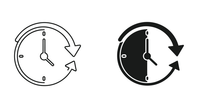 Rotating analog clock direction arrows icon